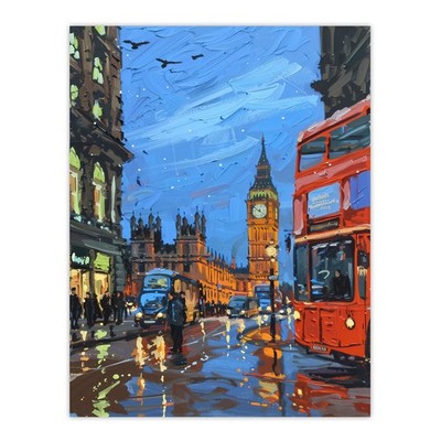 Big Ben London on a Rainy Day Painting Iconic Wall Art Poster Print