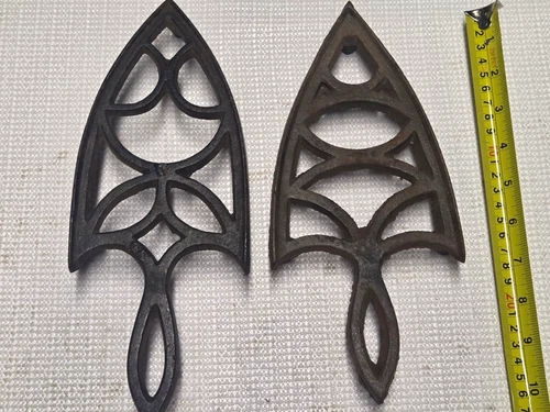 Antique Cast Iron Trivet Set of 2,  Openwork Design - product listing photo