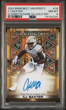 2024 BOWMAN BEST UNIVERSITY CJ BAXTER /50 ELEMENTS/GAME AUTO GOLD PSA 8