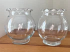 Anchor Hocking Candle Holders Fish Bowls VTG Ruffle Edge Clear Glass Pair