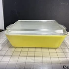 Vintage Pyrex Yellow 503-B Refrigerator Baking Dish w/Clear Ribbed Glass Lid USA
