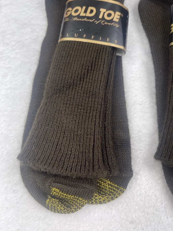 Lote de 2 calcetines NOS Gold Toe Fluffies para hombre talla 10-13 marrón oscuro chocolate Foto 3 de 4