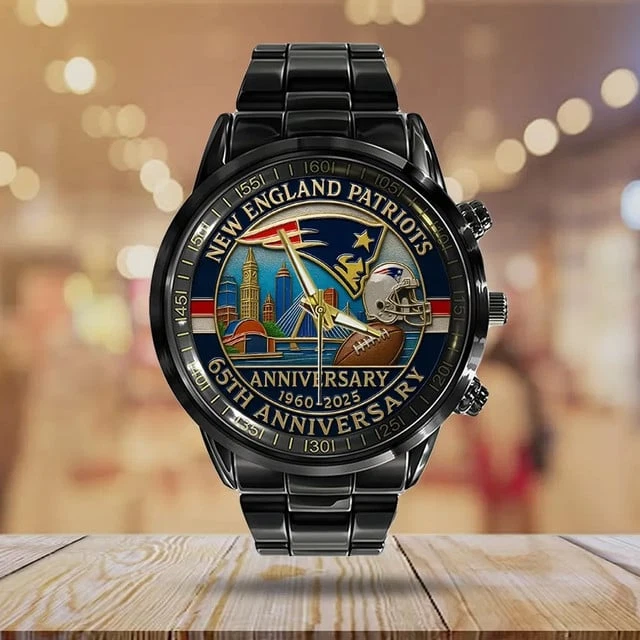 New England Black Stainless Steel Watch, Gift For Fans, Christmas Gift