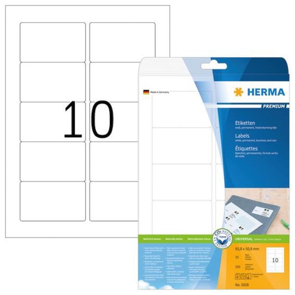 Herma 5028 Etiketten Premium A4 83,8X50,8Mm 250 StüCk Selbstklebend Papier Weiß-image