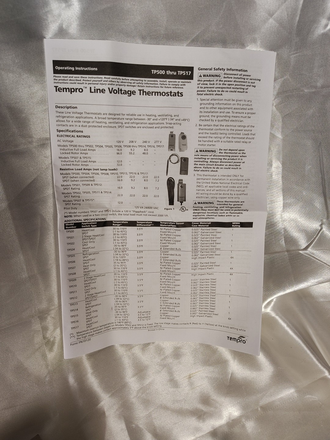 Tempro TP500 Line Voltage 30 to 110 Degree F Fixed Bulb Steel Housing SPDT