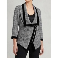 Joseph Ribkoff Black White Tweed Blazer Jacket Size 8 Asymmetrical Zip