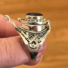 Silver .925 Poison Ring With Blue stone Vintage. Size unknown