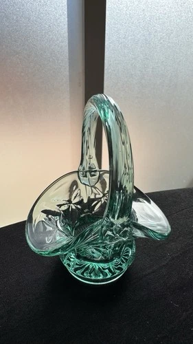 Fenton Glass Green Miniature Basket 1992