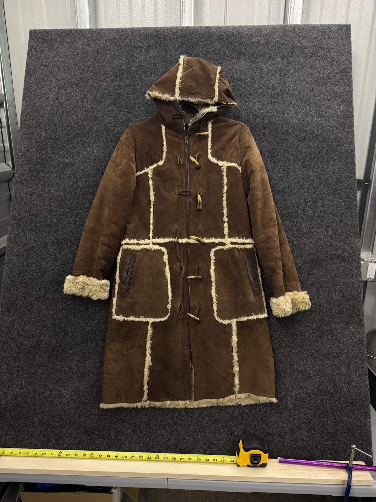 WILSONS LEATHER Brown Leather Patchwork Coat Rabb… - image 2