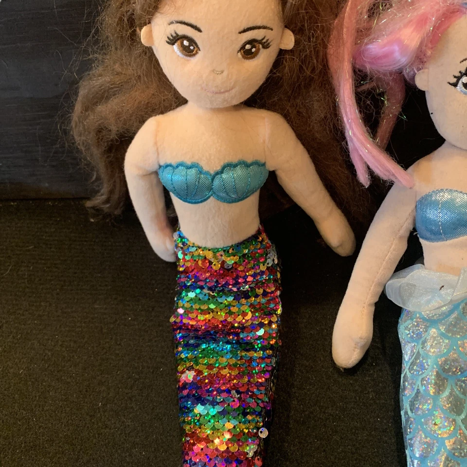 Lote de 2 Muñecas de Peluche Aurora 18" Brillos Sirena Suave Juguete Cola Arco Iris Pelo Rosa Foto 4 de 4