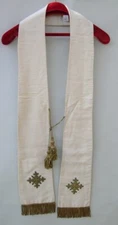 Goldthread white  Church vestment STOLE brocade fring and tassels