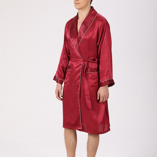 Men's Satin Long Sleeve Pajama Set 2 Piece Kimono Robe Boyshorts Silky Bathrobe - Picture 5 of 22