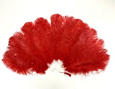 RED Ostrich Drab Feather Fan 36" x 20" Burlesque/Bridal 20 Staves/Heavy-Duty 