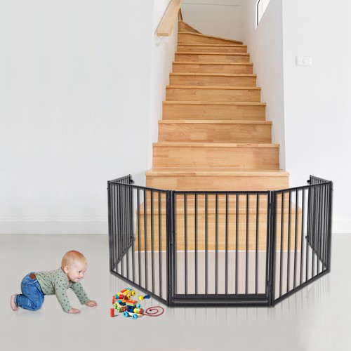 5tlg Kaminschutzgitter Baby Kinder Absperrgitter Türschutzgitter mit Tür Schwarz - Bild 11 von 12