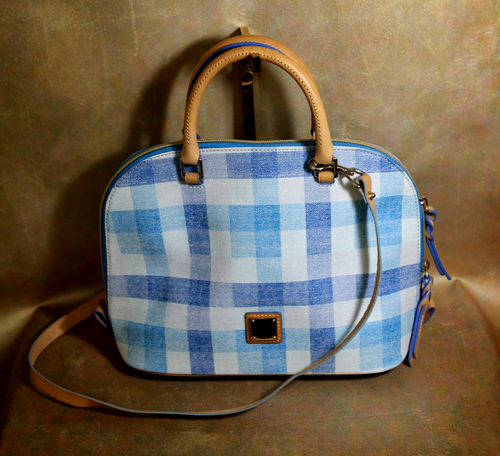 DOONEY & BOURKE QUADRETTO GINGHAM CHECK BLUE, AQUA, WHITE SATCHEL/ CROSSBODY BAG - Picture 2 of 21