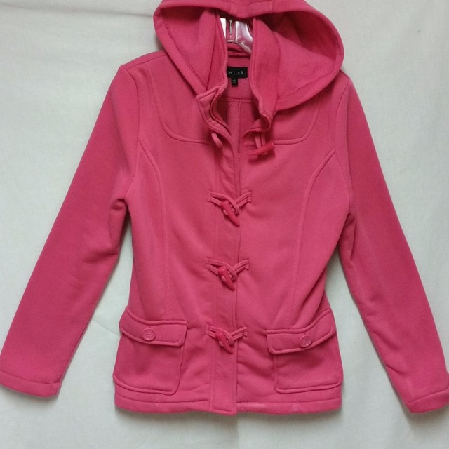 Pink Hooded Jacket by NEW LOOK with Zipper & Toggle Button Closure Size