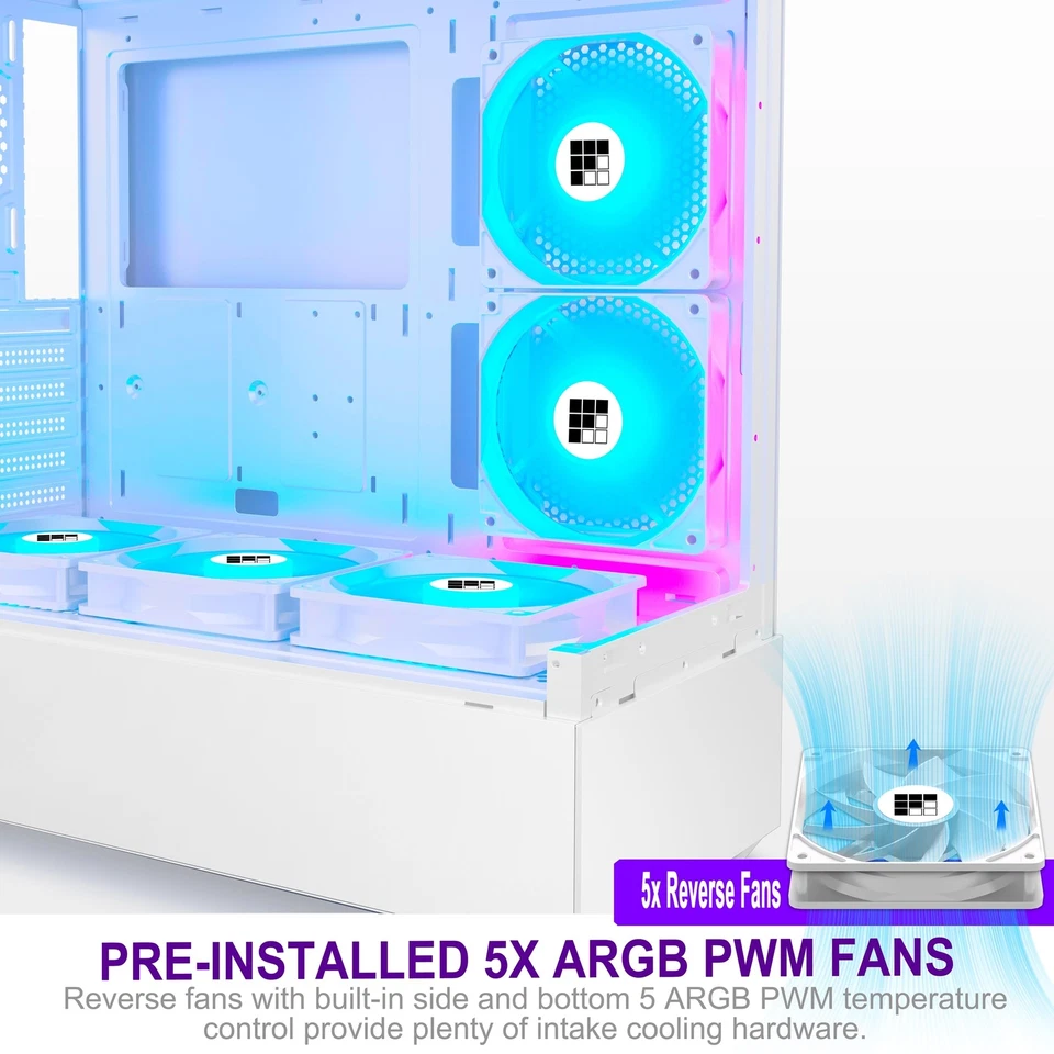 F1 PC Gehäuse - Vorinstallierter 5 PWM ARGB-Lüfter ATX Mid-Tower Gaming PC Ge... - Bild 4 von 4