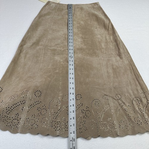 Coldwater Creek Suede Leather Midi Skirt Womens 6P A-Line Tan Prairie Western - Picture 14 of 17