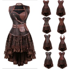 Burlesque Costume Corset Skirt Set Basque Cincher Bustier Steampunk Gothic 6-24