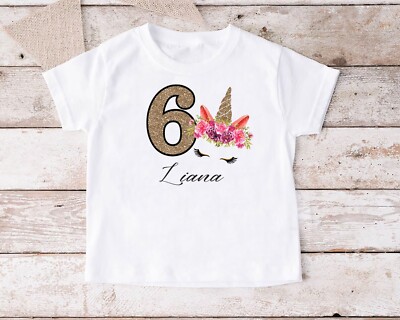 Personalisiertes individuelles Baby-T-Shirt mit Namen 3 bis 11 Jahren, (3-11), Einhorn (a)