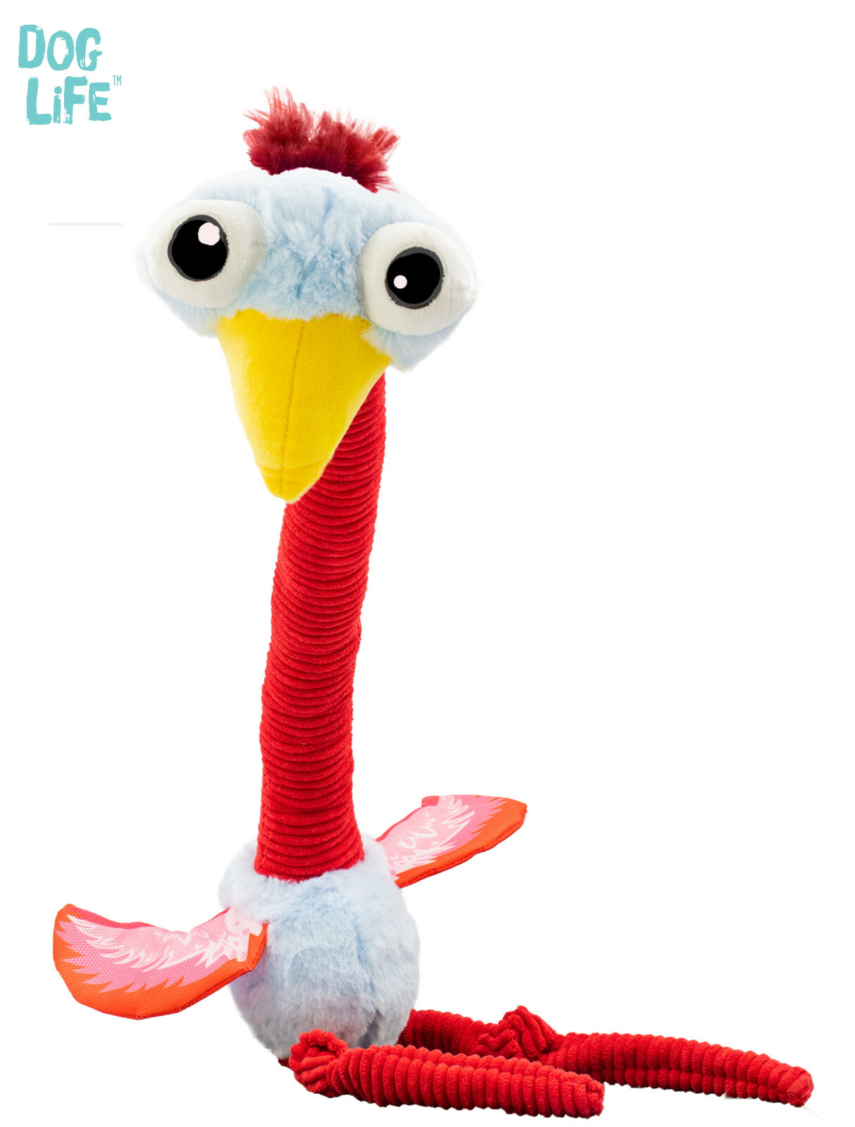 DOG LIFE FROSTY FRIENDS TURKEY LONG NECK SOFT PLUSH DOG TOY SQUEAKY CRINKLE 80CM