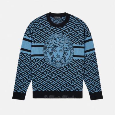 Versace La Greca Medusa Knit Sweater Blue Made in Italy | eBay