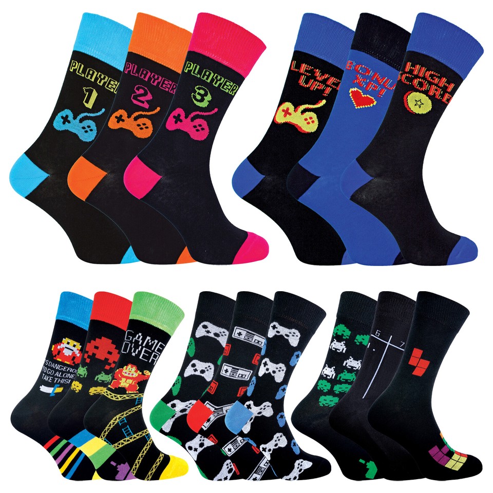 Sock Snob - Calcetines de novedad para videojuegos retro para juegos para hombre | 3 pares | idea de regalo