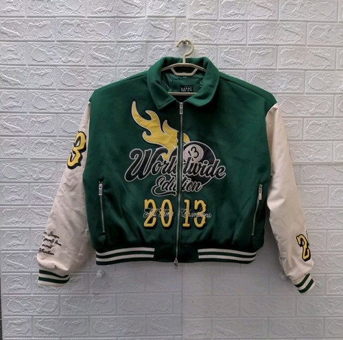 New Boohoo Man Boxy Melton & Pu Collared Varsity Jacket Sz. XL