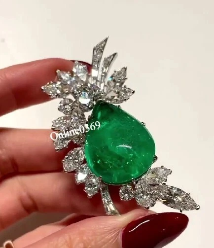 Broche prendedor de plata 925 con dije de diamante creado en laboratorio verde con clase regalo para padre Foto 2 de 4