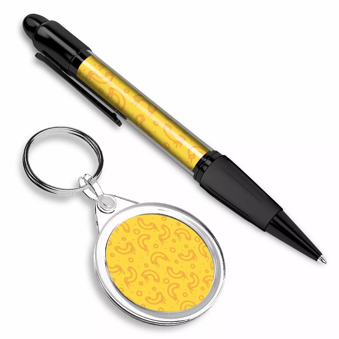 Pen & Keyring (Round) - Macaroni Cheese Pasta Shapes #3924