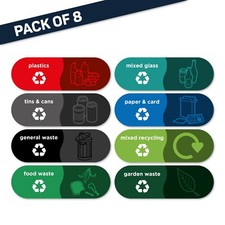 8x Mixed Recycling Labels Bin Stickers Colourful Home Office Kitchen 150mm