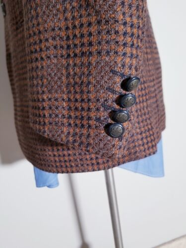 Vtg 40S Zanetti Navy Blue Orange Tooth CheckTweed Blazer Jacket Sport Coat Italy