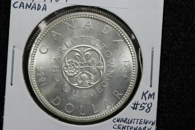 1864 ~ 1964 Charlottetown Canada Centennial Silver Dollar KM# 58