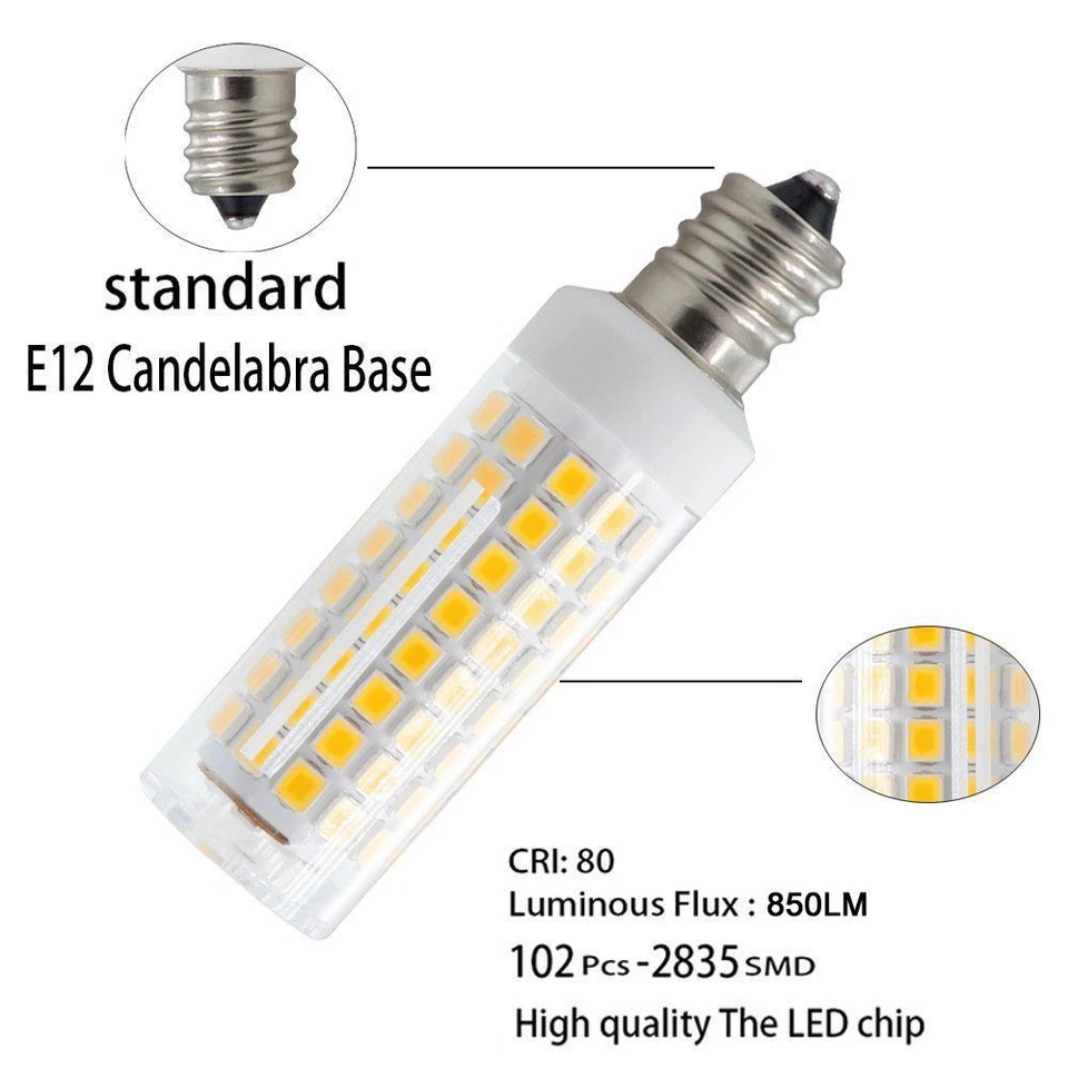 2pcs E12 Candelabra C7 102-2835 LED Ceiling fans Light Lamp Bulb Ceramics 120V - Image 3 of 4