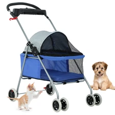 Pet Cat Dog Stroller 4 Wheels Jogger Puppy Travel Carrier Portable Doggie Cage S