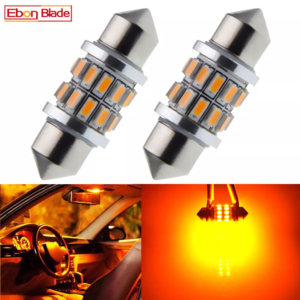 2 X 31mm C5W LED Bulbs For Car Festoon Dome Map Lights Amber Yellow Orange  12V