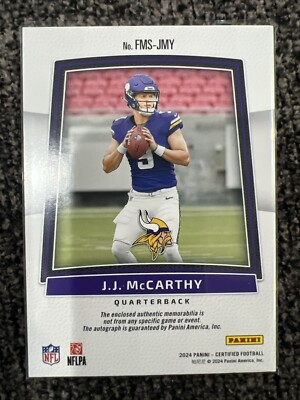 J.J. MCCARTHY 2024 Certified Orange Freshman Fabric RPA /249 #FMS