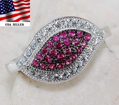 2CT Treated Ruby & White Topaz 925 Solid Sterling Silver Ring Sz 6 GB2-5