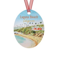 Laguna Beach Oval Metal 2 Sided Ornament California Travel Memory Gift