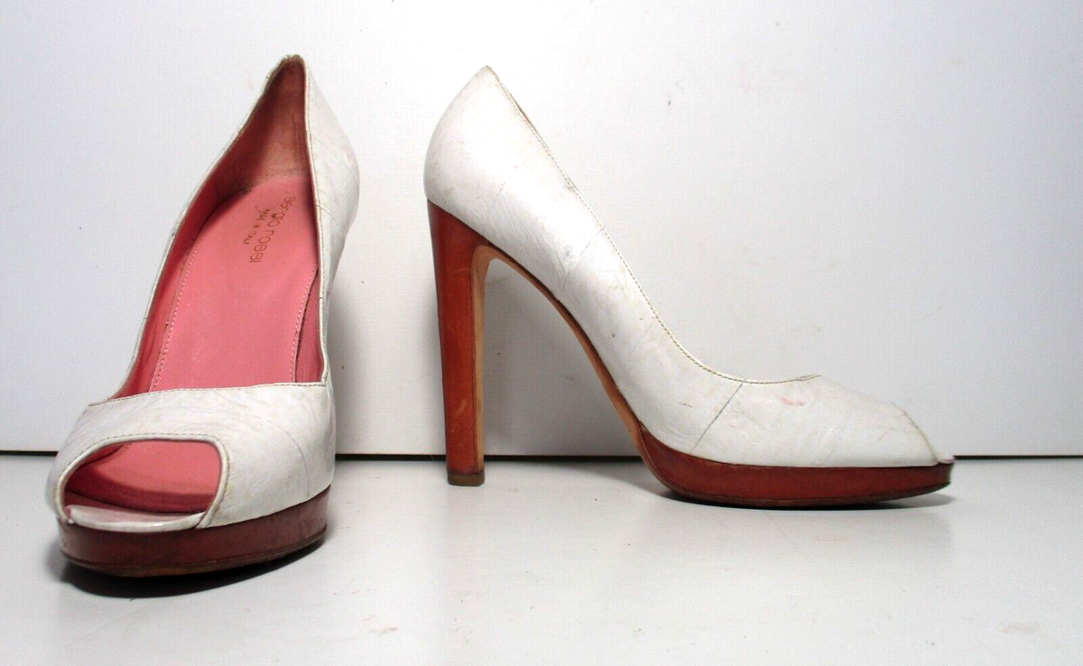 Sergio Rossi Pumps Heels Shoes 36.5 Women Peep Toe White Eel