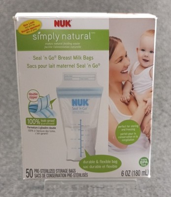 NUK Simply Natural Seal n' Go Breast Milk Bags BPA Free 50 - 6oz Storage Bags