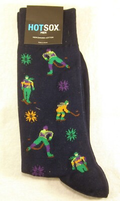 NEW HOT SOX Trouser Socks 10 - 13 BLUE Hockey Players & Snowflakes #55356