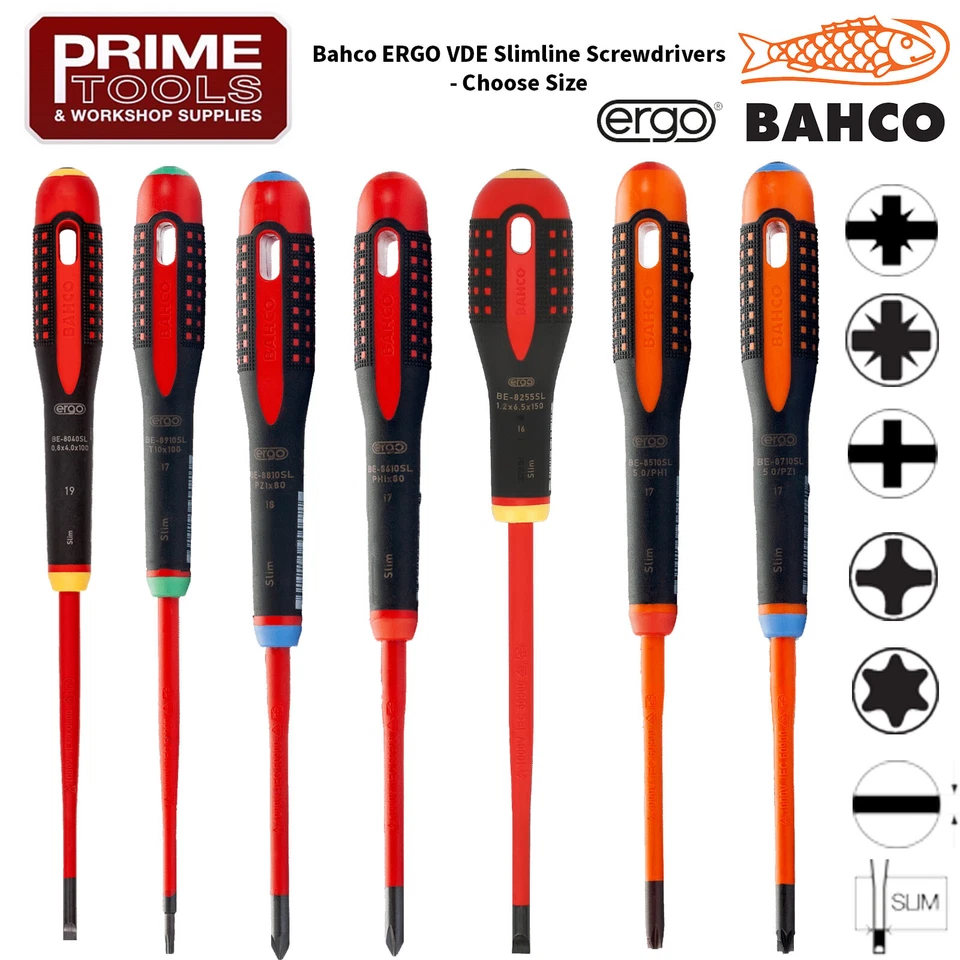 Bahco ERGO VDE Screwdriver Insulated Electrician SLIM Slotted Phillips Pozi Torx