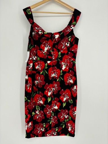 NWT Premier Amour Black Red Flora Sleeveless Mini Sheath Dress Women's Size 16 - Picture 4 of 8
