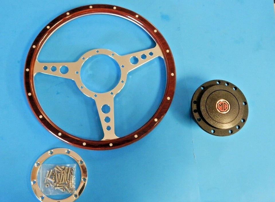 New 13" Wood Steering Wheel and Adaptor for MGB 1970-76 MG Midget 1970-77  - Image 2 of 4