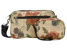 Patricia Nash Piper Coated Canvas Crossbody W/ Pouch-Parisian Newspaper-NWT-$199