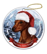 Holiday Pet Gifts Min Pin (Red) Santa Hat Dog Porcelain Christmas Tree Ornament