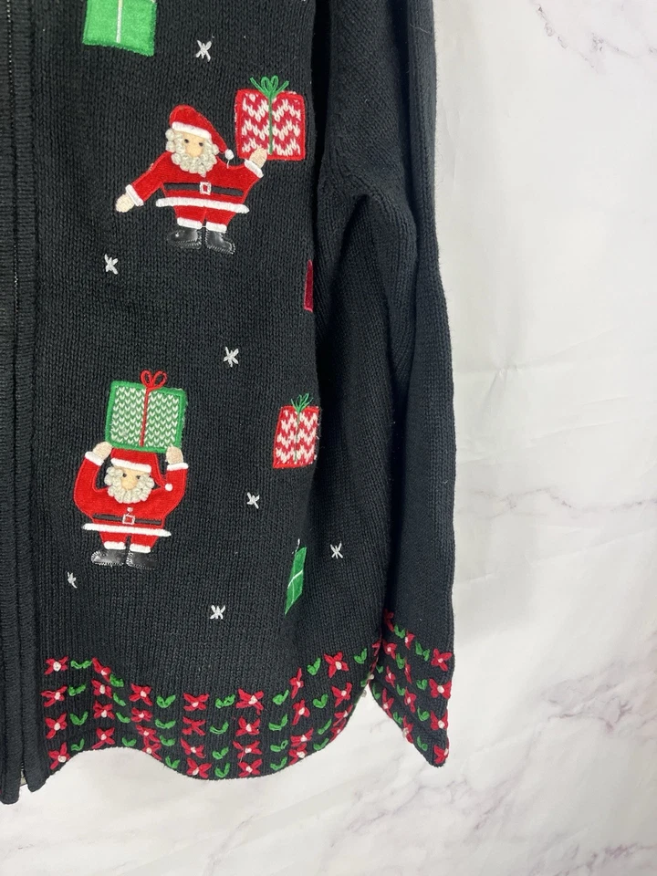 Suéter navideño bordado vintage Y2K talla grande 2x negro Santa Navidad feo Foto 2 de 4