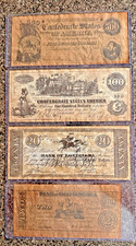 Lot of 4 Confederate States of America Bills $500, $100, $20 & $2