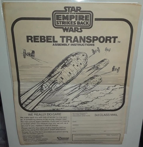 1981 Star Wars REBEL TRANSPORT Playset Instruction Insert Parts List NO BOX
